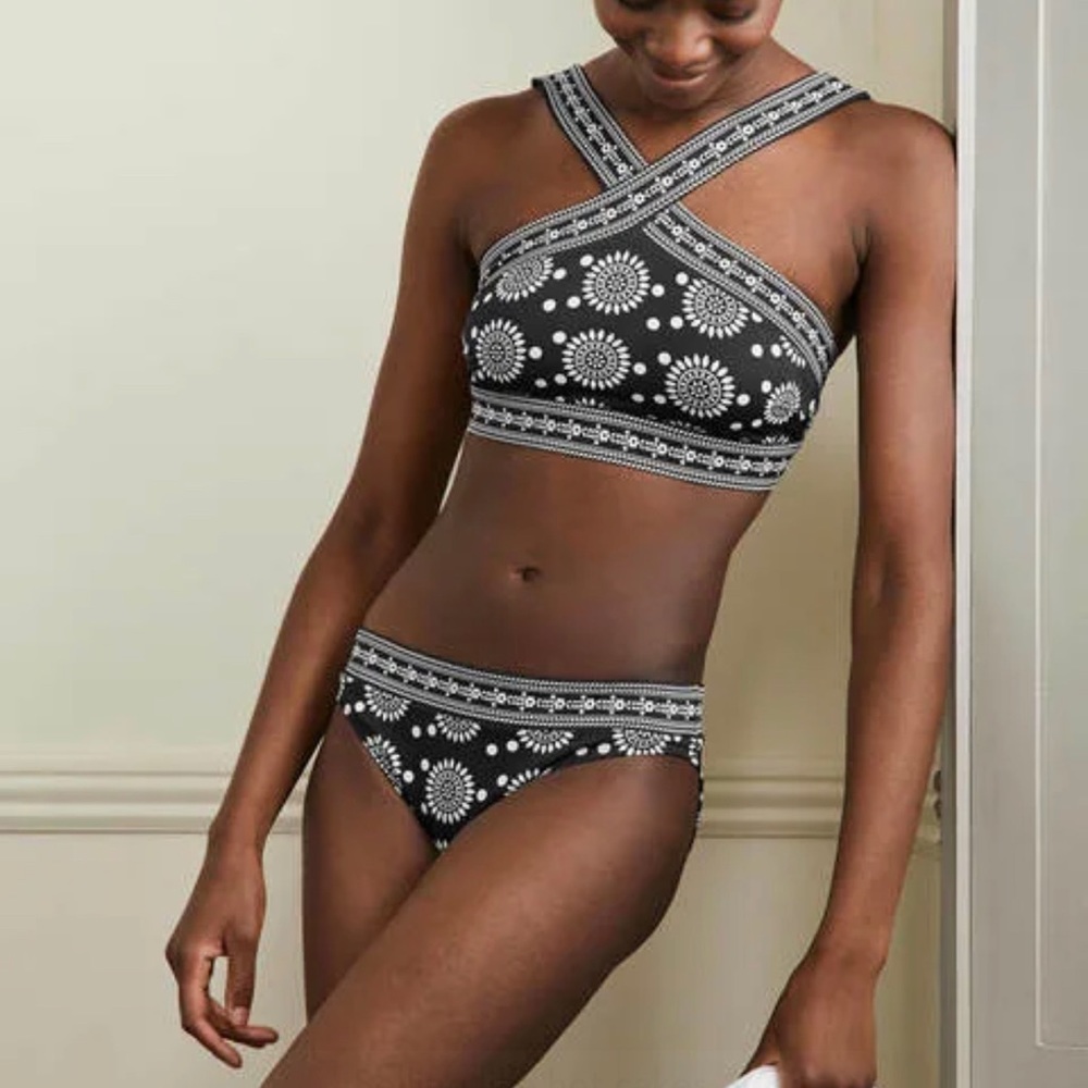 Boden New NWT Halter Bikini Set Black White Geometric Floral Tuscan Sz Small 4